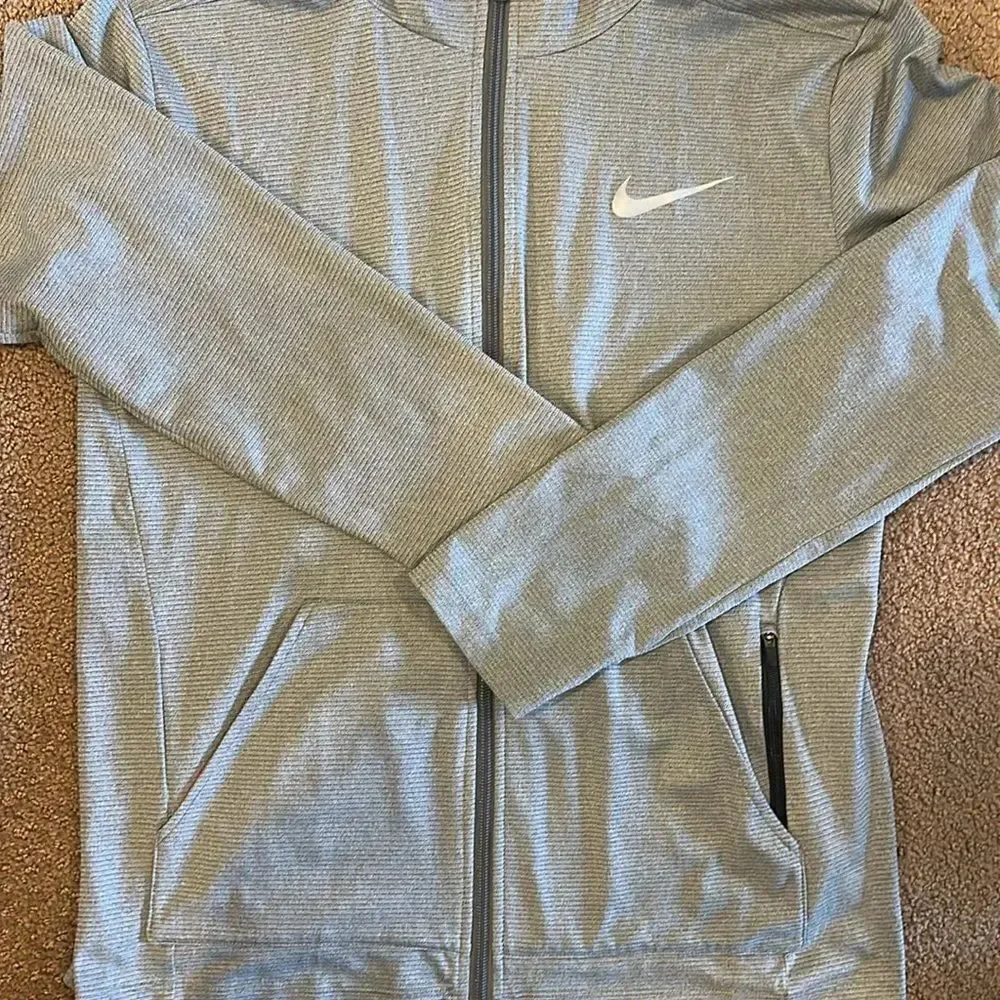 Nike Boys Dri Fit Grey Logo Zip-up Hooded Lightweight Shirt/Jacket - Size XL